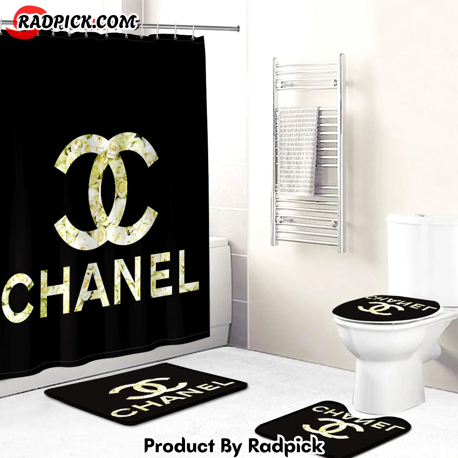 Chanel shower curtain black and gold flowers luxury bath mat sets shower curtain 14 bathroom set rp3871166.png